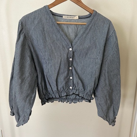 Longway Railroad Stripe Olema Blouse Button-Up Size L - Picture 3 of 5